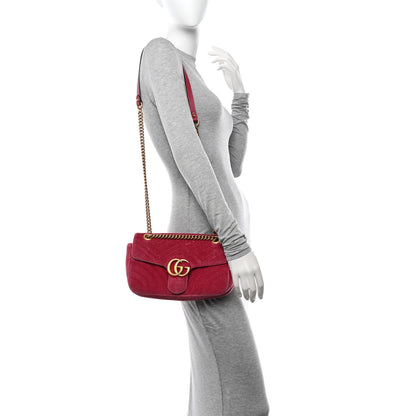 Gucci Velvet Matelasse Small GG Marmont Shoulder Bag Light Raspberry Rose 2 of 13
