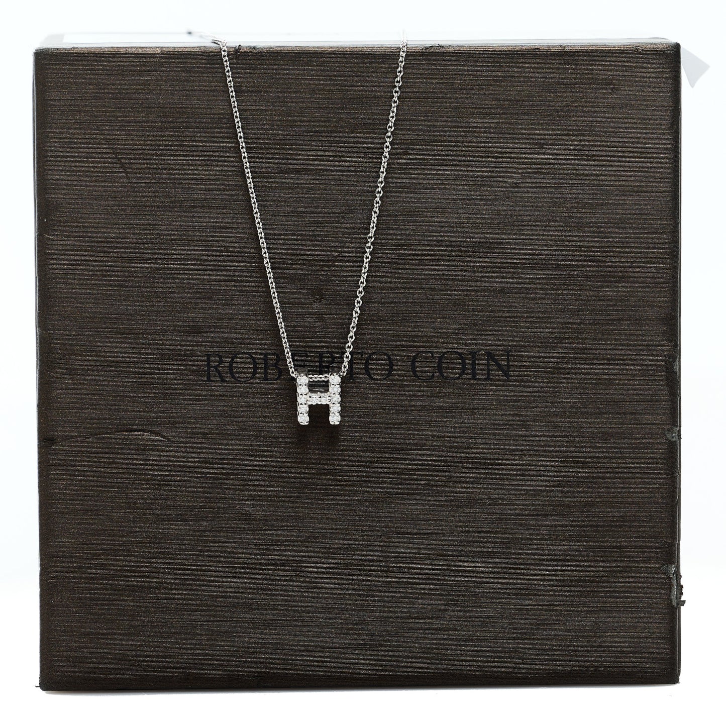 18K White Gold Diamond Love Letter H Pendant Necklace