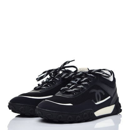 Chanel Calfskin Mesh Lycra Womens Logo Sneakers 36.5 Black 3 of 9