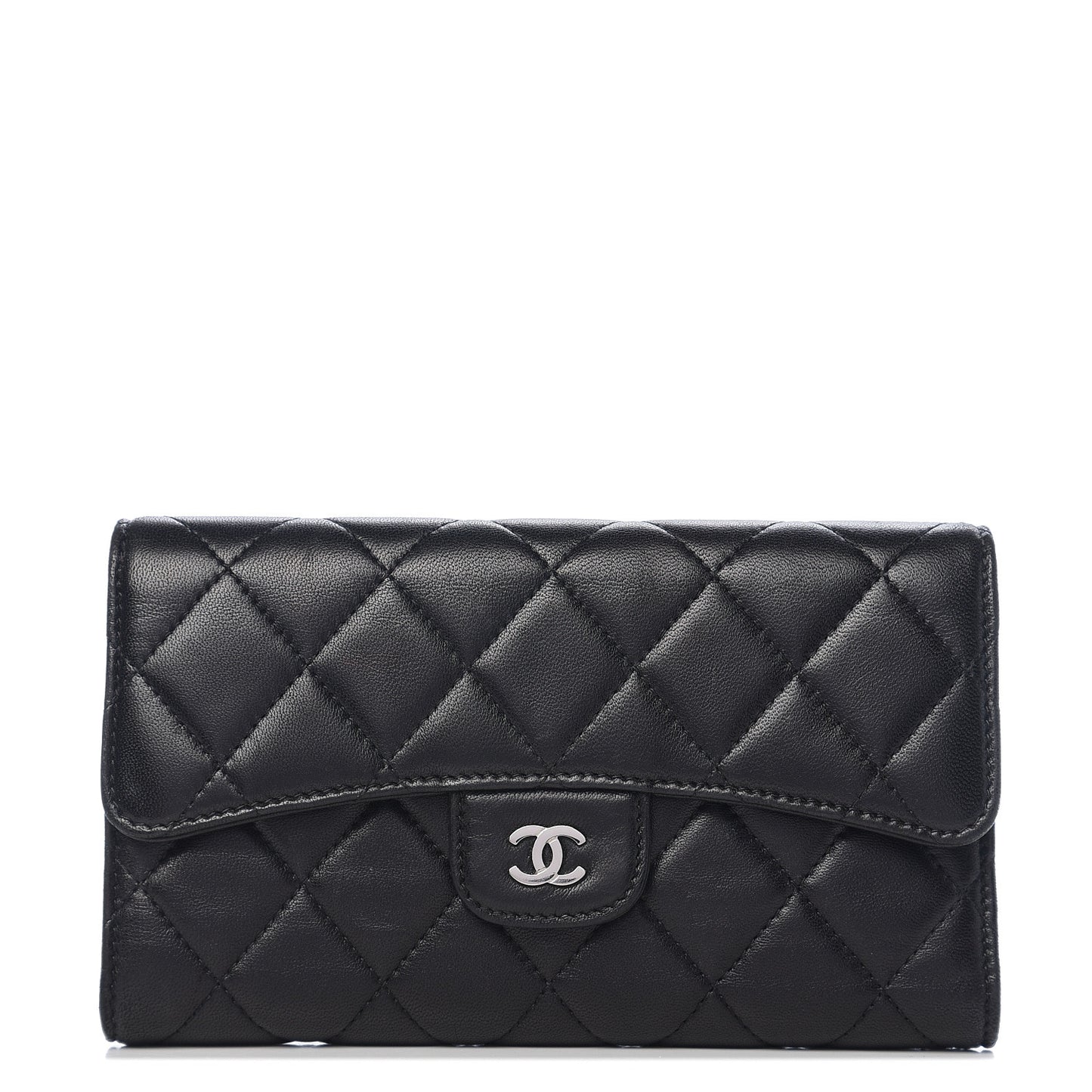Lambskin Quilted Large Flap Wallet Black