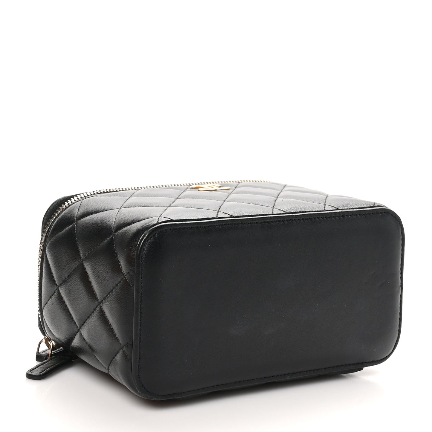 Lambskin Quilted Small Top Handle Vanity Case With Chain Black
