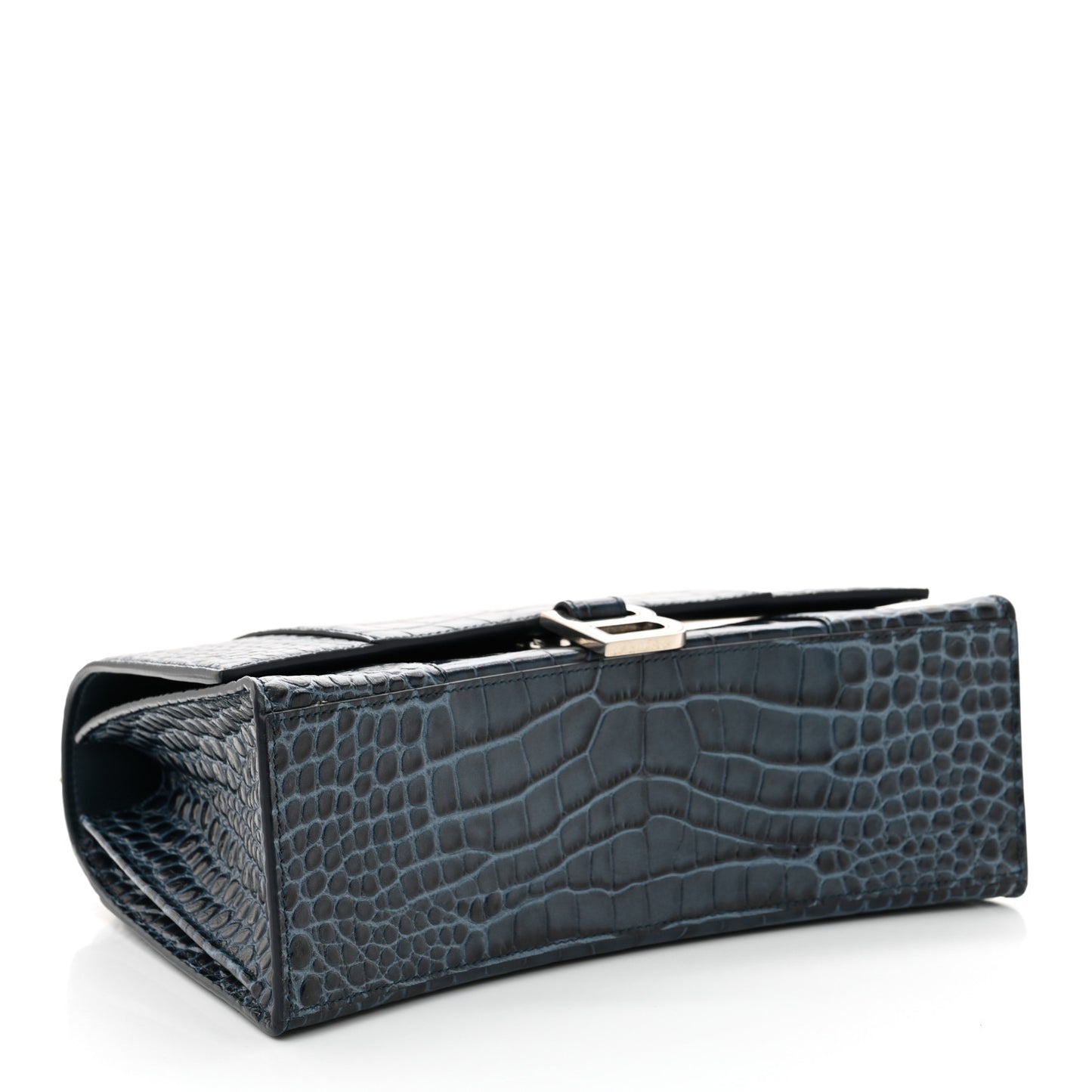 Shiny Calfskin Crocodile Embossed Medium Hourglass Top Handle Bag Denim Blue