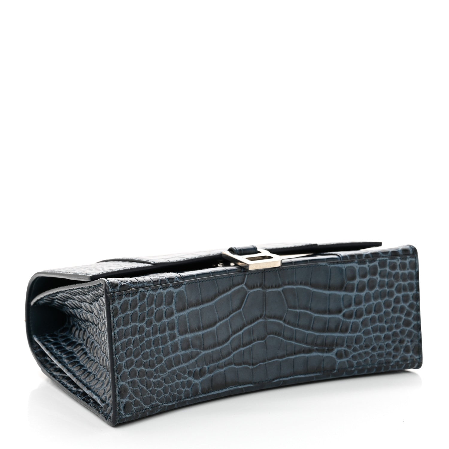 Balenciaga Shiny Calfskin Crocodile Embossed Medium Hourglass Top Handle Bag Denim Blue 4 of 12