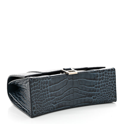 Balenciaga Shiny Calfskin Crocodile Embossed Medium Hourglass Top Handle Bag Denim Blue 4 of 12