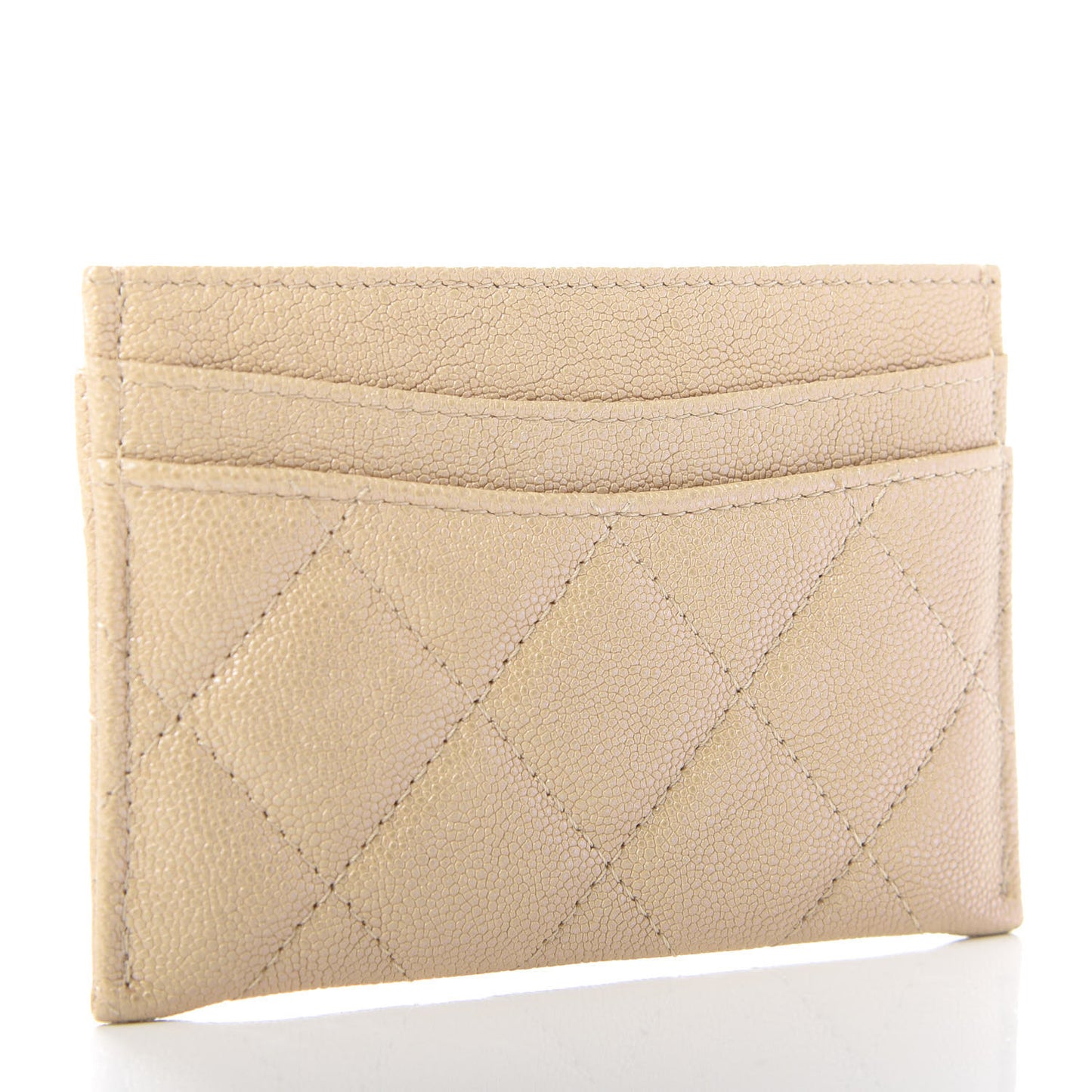 Iridescent Caviar Quilted Card Holder Beige