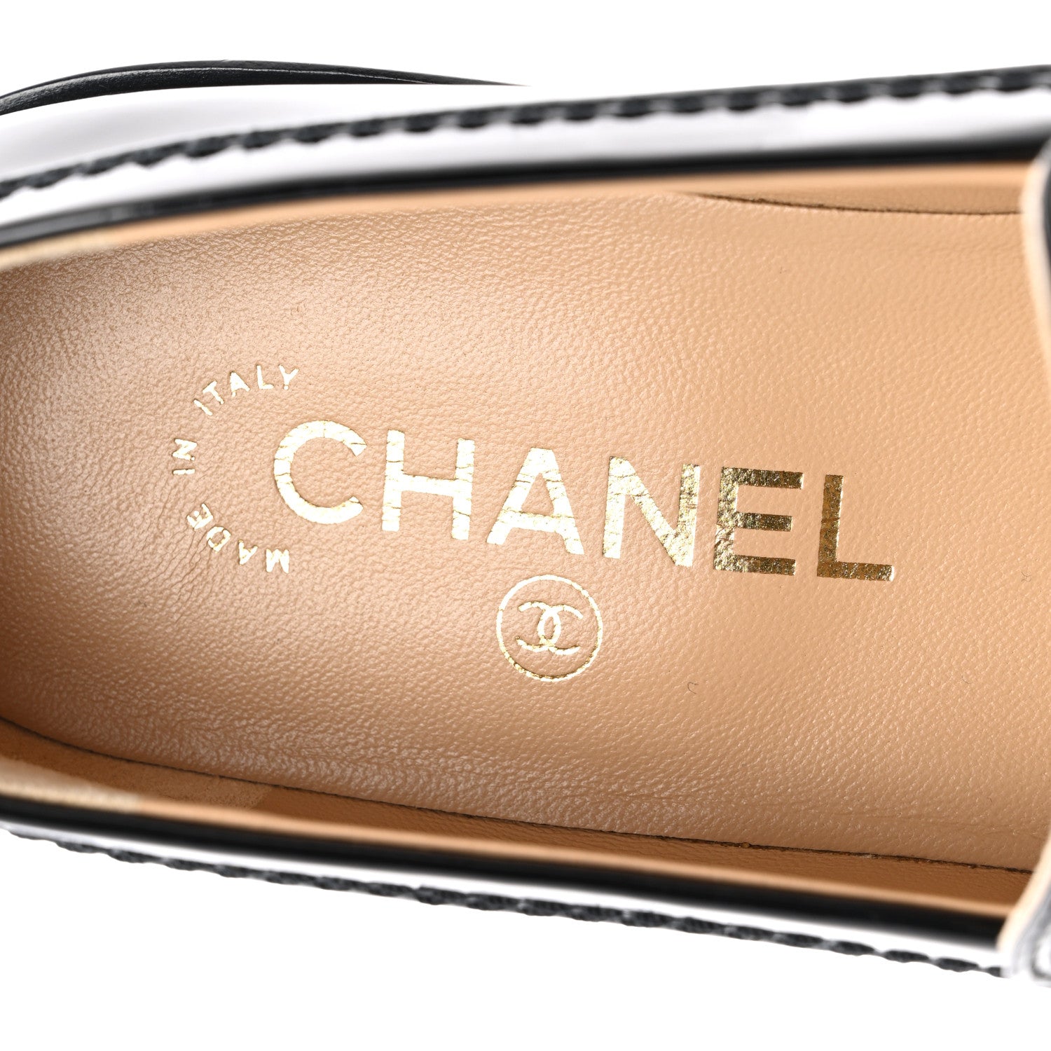 Chanel Shiny Calfskin Logo Loafers 38 Black 7 of 9