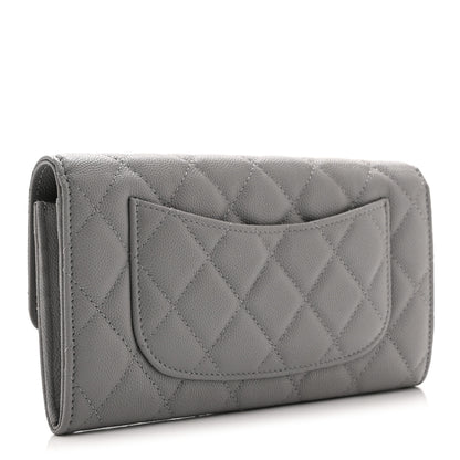 Chanel Caviar Quilted Large Gusset Flap Wallet Grey 3 of 11