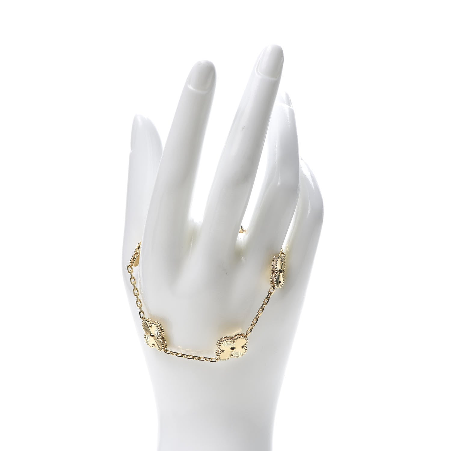 Van Cleef & Arpels 18K Yellow Gold 5 Motifs Guilloche Vintage Alhambra Bracelet 2 of 8