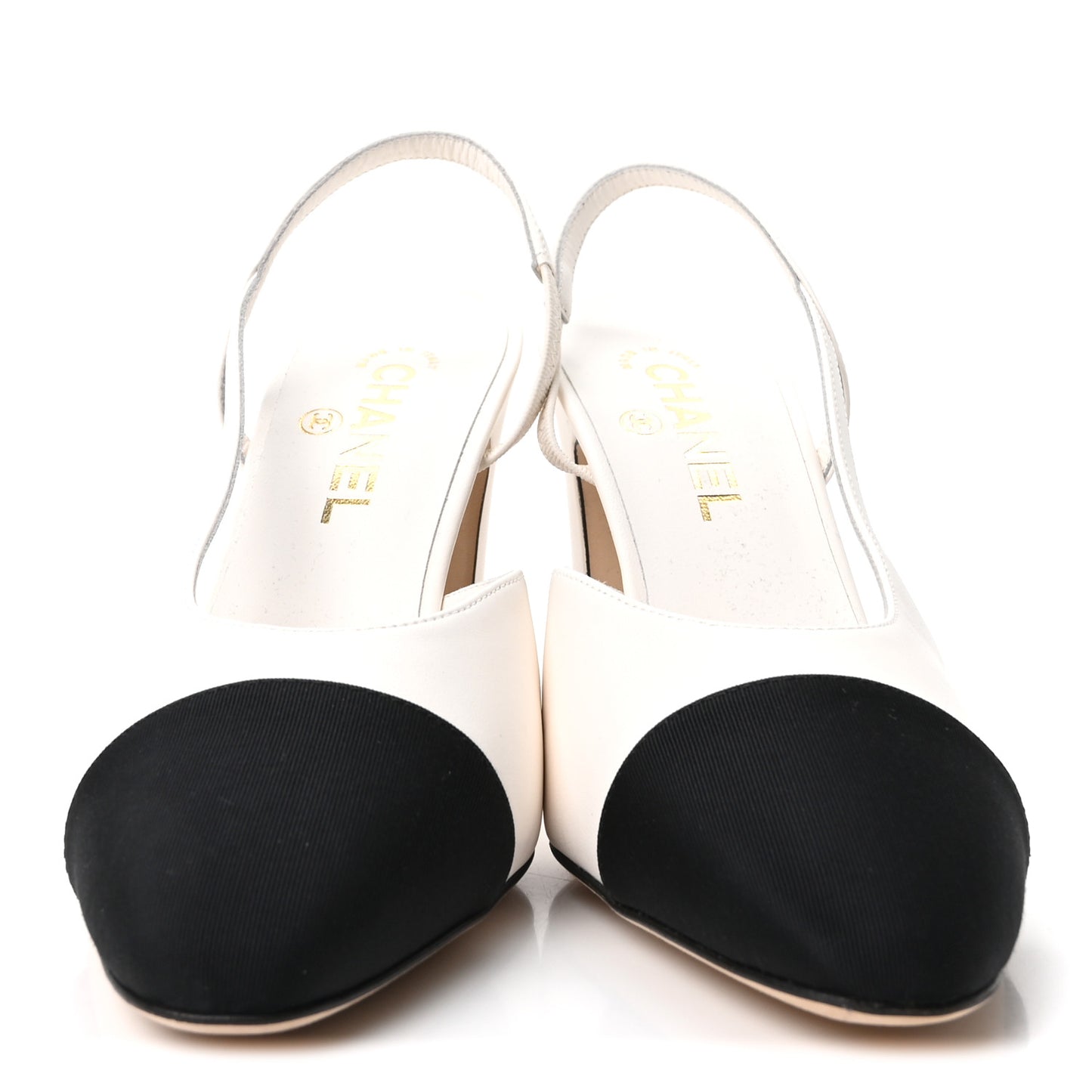 Lambskin Grosgrain Cap Toe CC Slingback Pumps 40 White Black