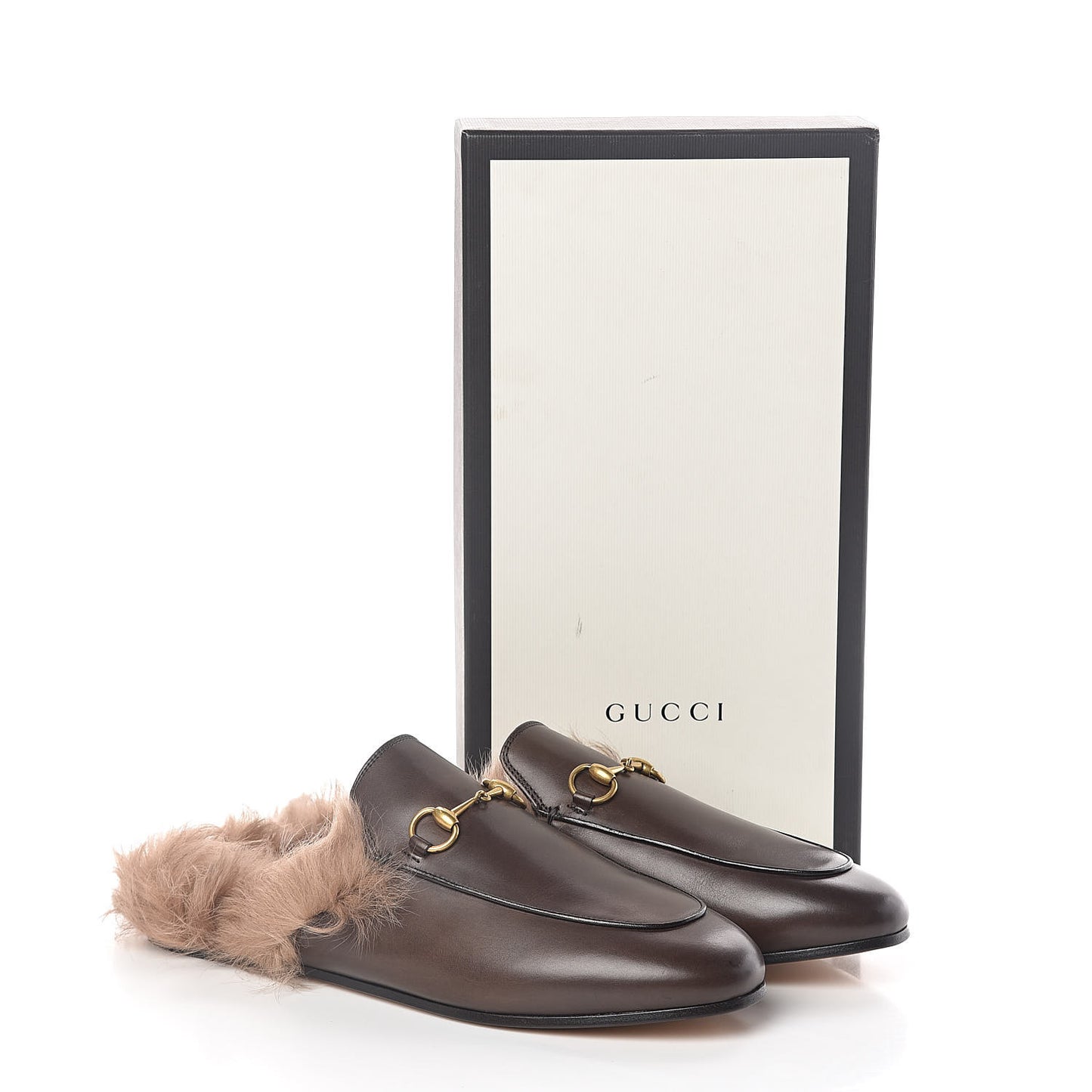 Calfskin Fur Womens Princetown Slippers 40 Brown