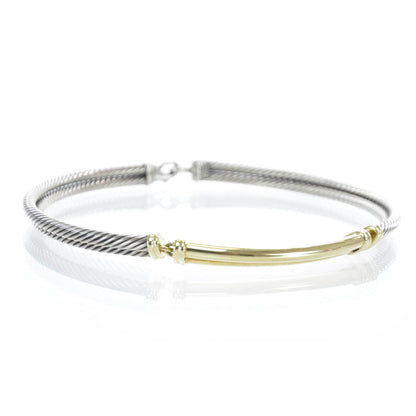 David Yurman Sterling Silver 14K Yellow Gold Double Metro Cable Necklace 1 of 7
