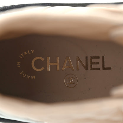 Chanel Lambskin Calfskin Quilted Lace Up Combat Boots 37.5 Beige Black 7 of 8