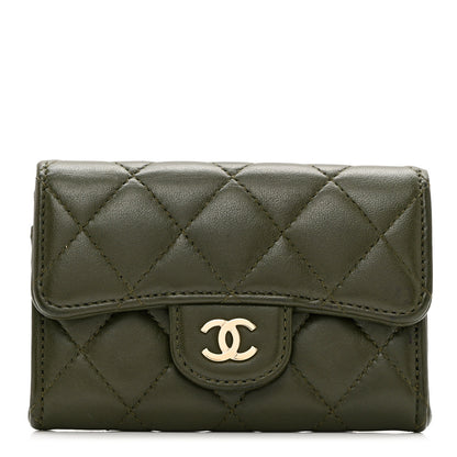 Chanel Lambskin Quilted Flap Card Holder Wallet Khaki 1 of 8