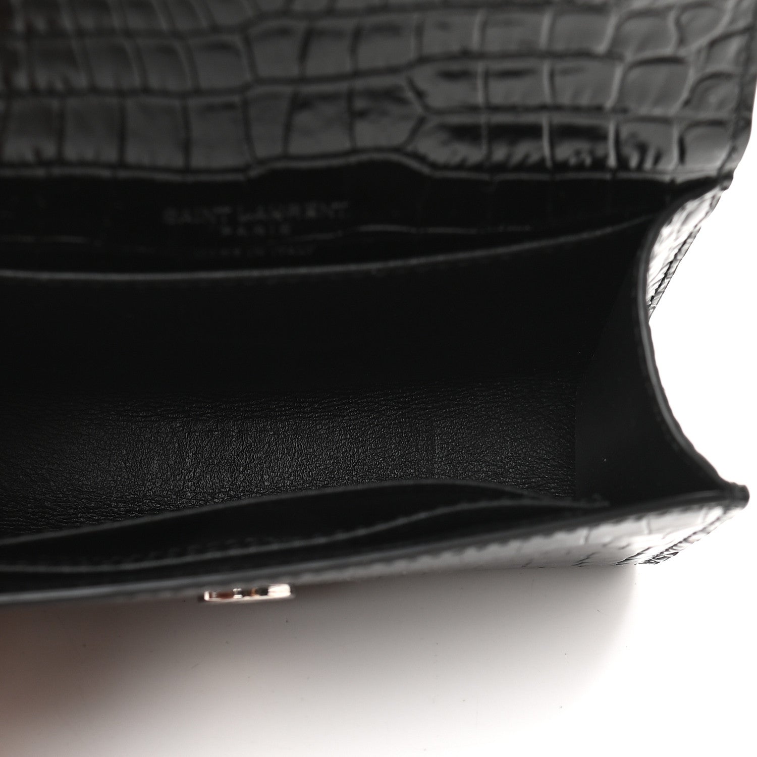 Saint Laurent Calfskin Crocodile Embossed Monogram Kate Belt Bag Black 5 of 8