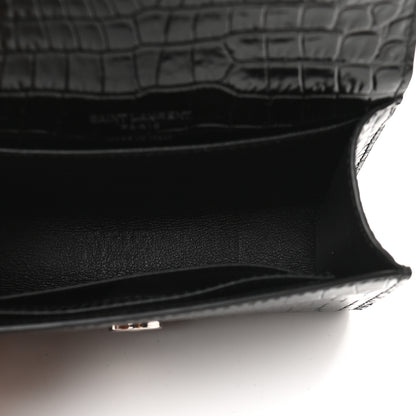 Saint Laurent Calfskin Crocodile Embossed Monogram Kate Belt Bag Black 5 of 8