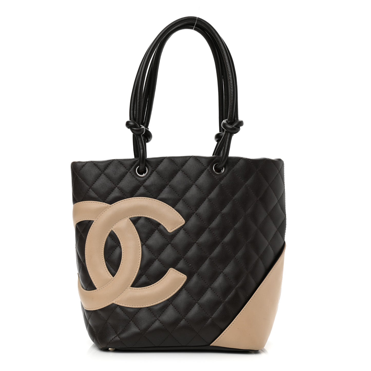 Calfskin Quilted Medium Cambon Tote Black White