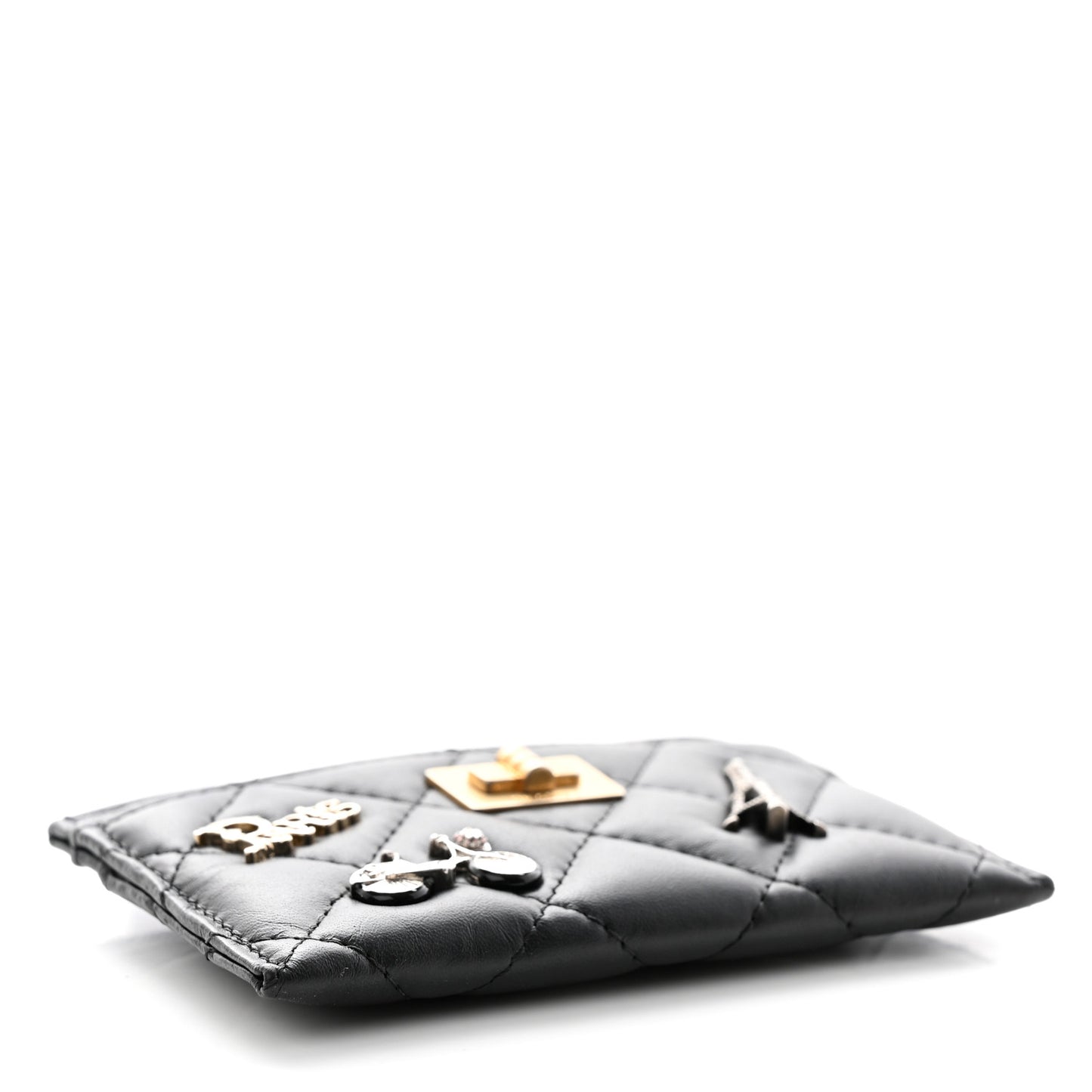 Aged Calfskin Quilted Lucky Charms Reissue Card Holder Black