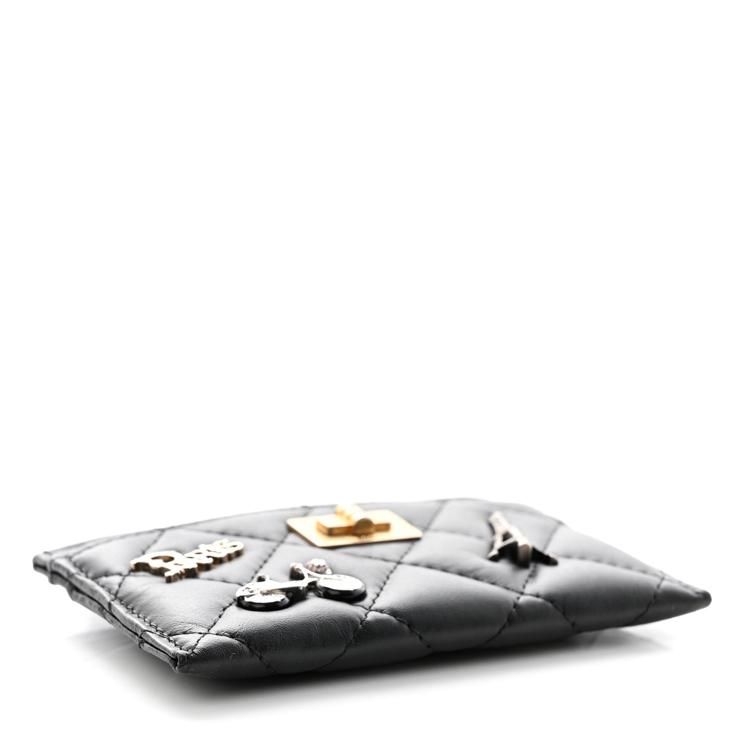 Chanel Aged Calfskin Quilted Lucky Charms Reissue Card Holder Black 8 of 17
