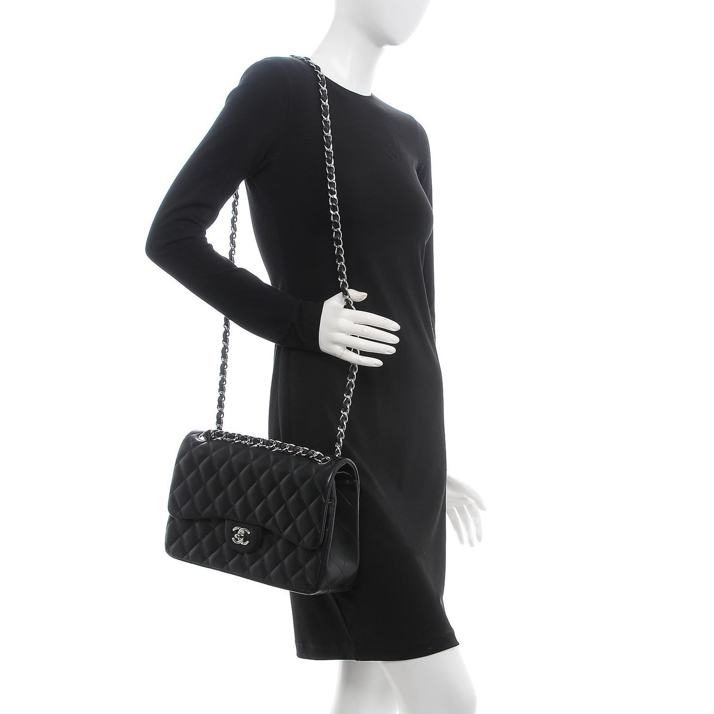 Lambskin Quilted Jumbo Double Flap Black