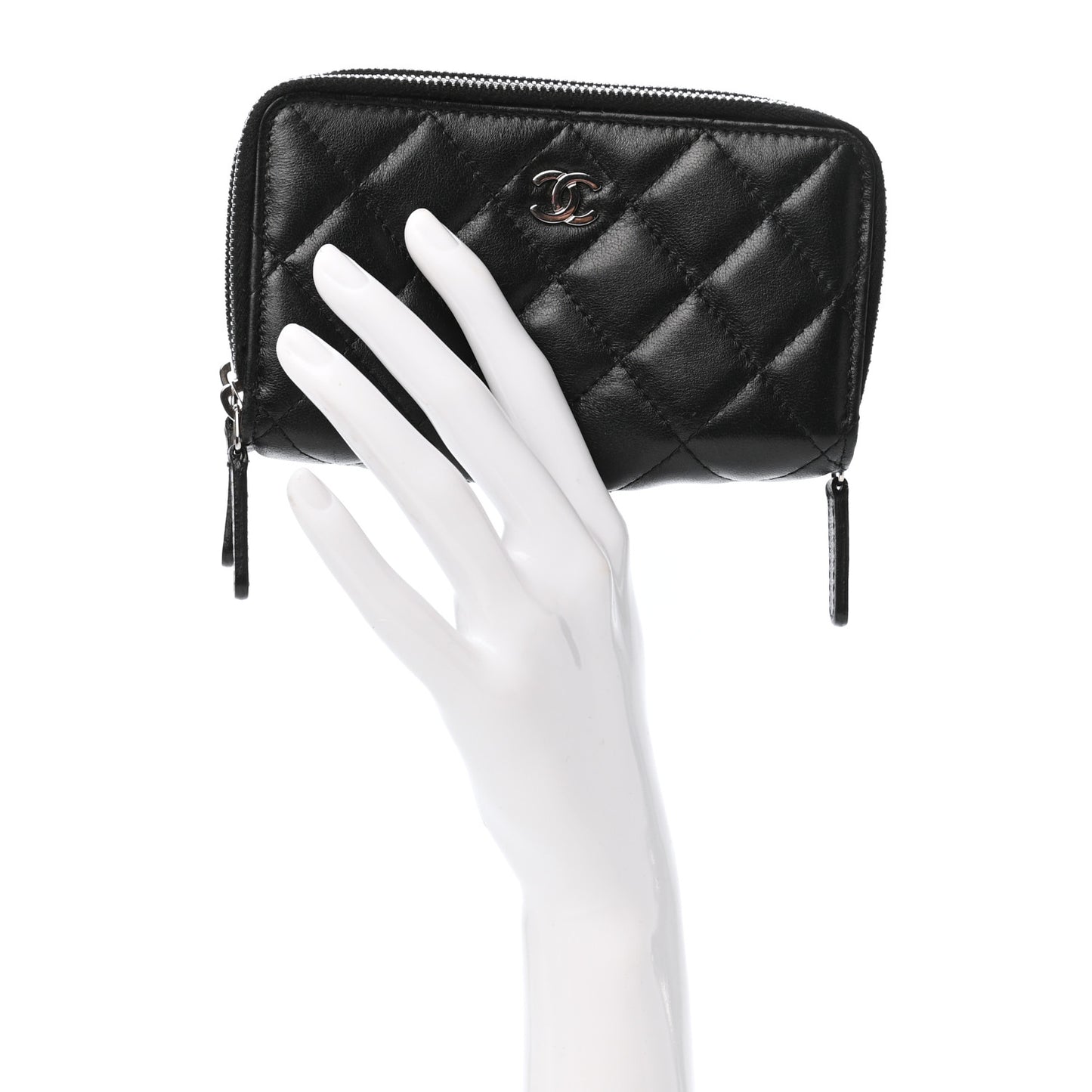 Lambskin Quilted Triple Zip Wallet Black