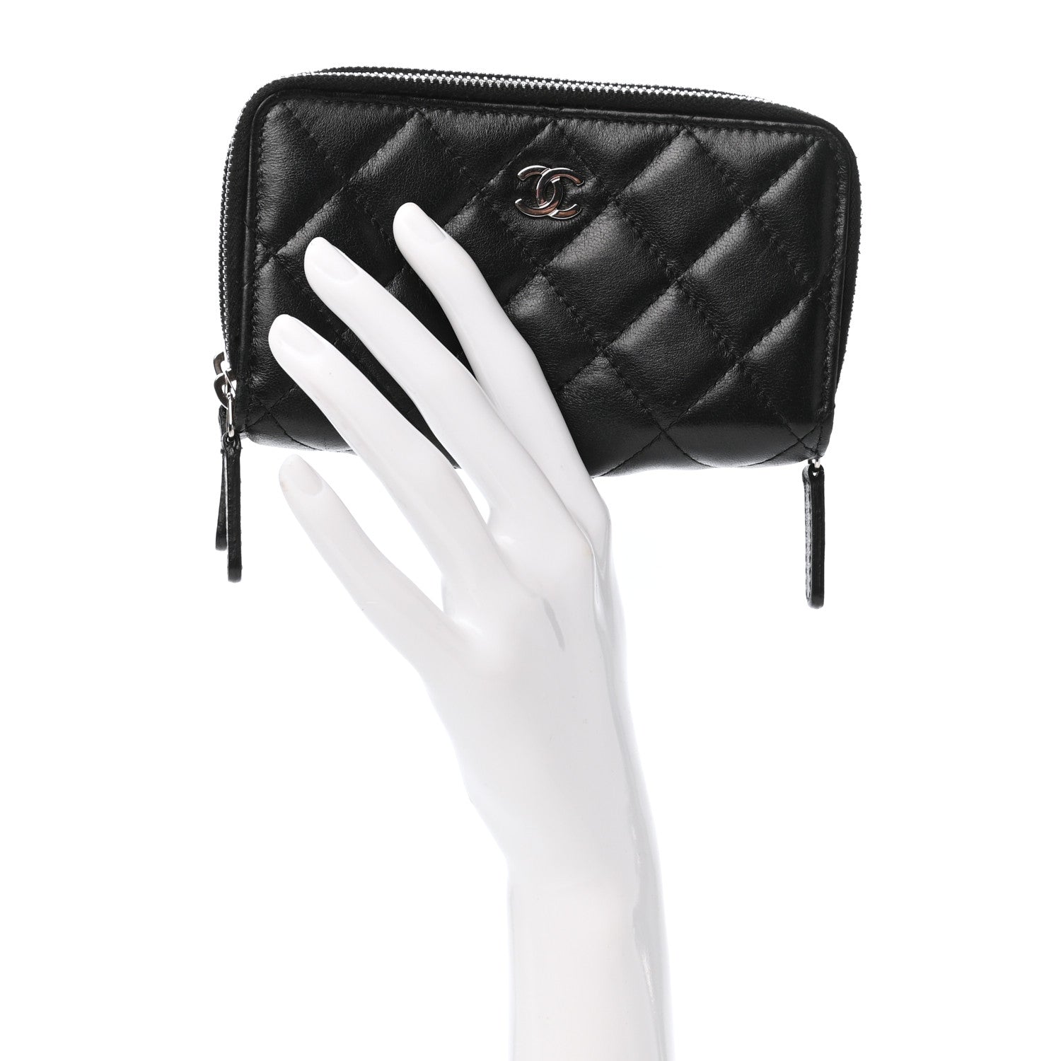 Chanel Lambskin Quilted Triple Zip Wallet Black 2 of 8