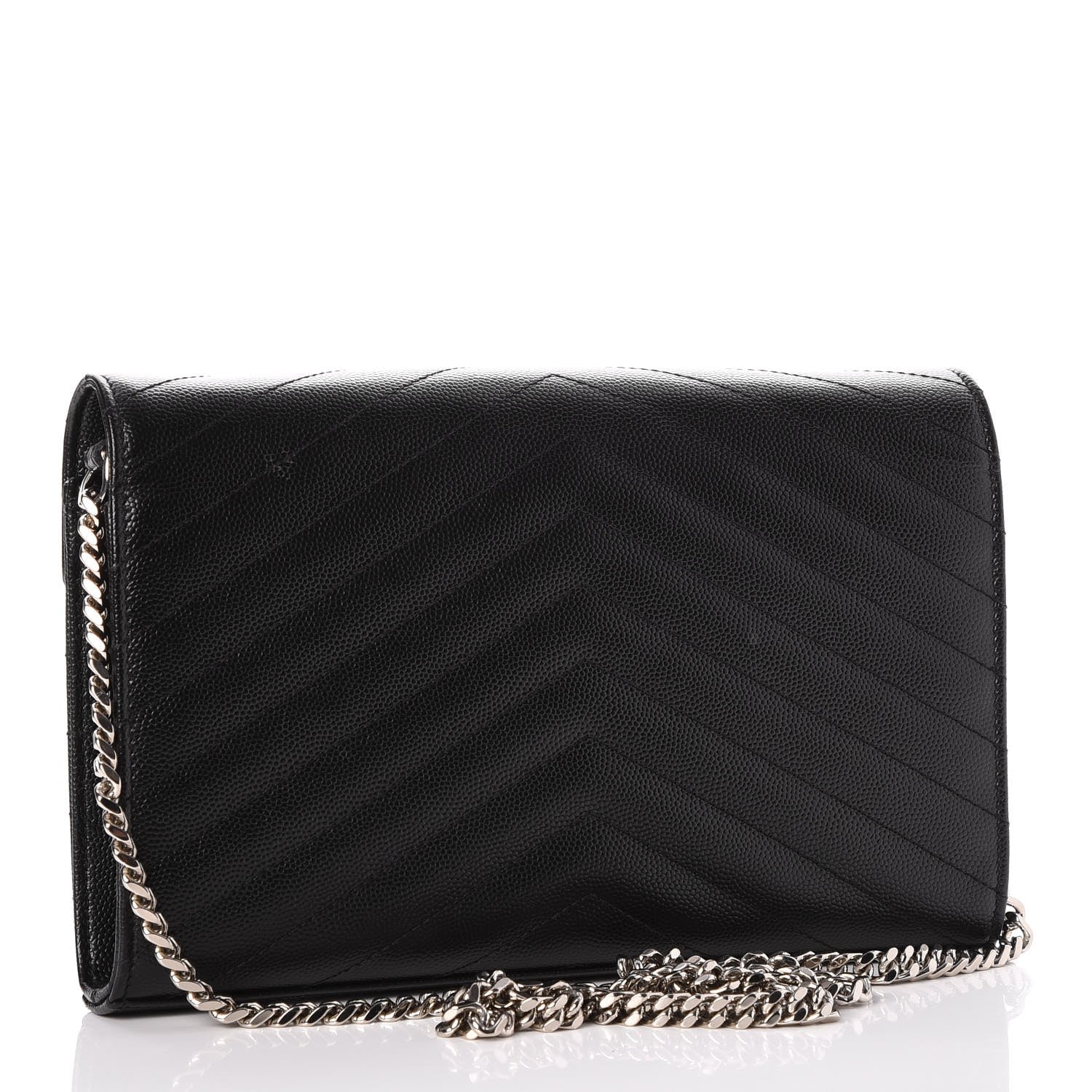 Saint Laurent Grain De Poudre Matelasse Chevron Monogram Chain Wallet Black 3 of 10