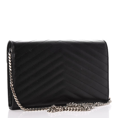 Saint Laurent Grain De Poudre Matelasse Chevron Monogram Chain Wallet Black 3 of 10