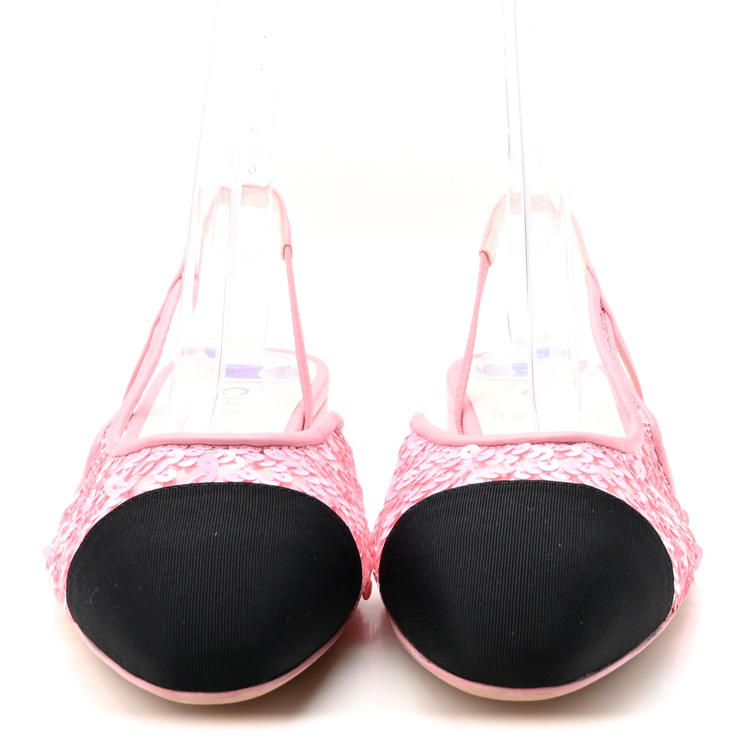 Chanel Sequins Satin Cap Toe CC Slingback Flat 36 Pink Black 3 of 9