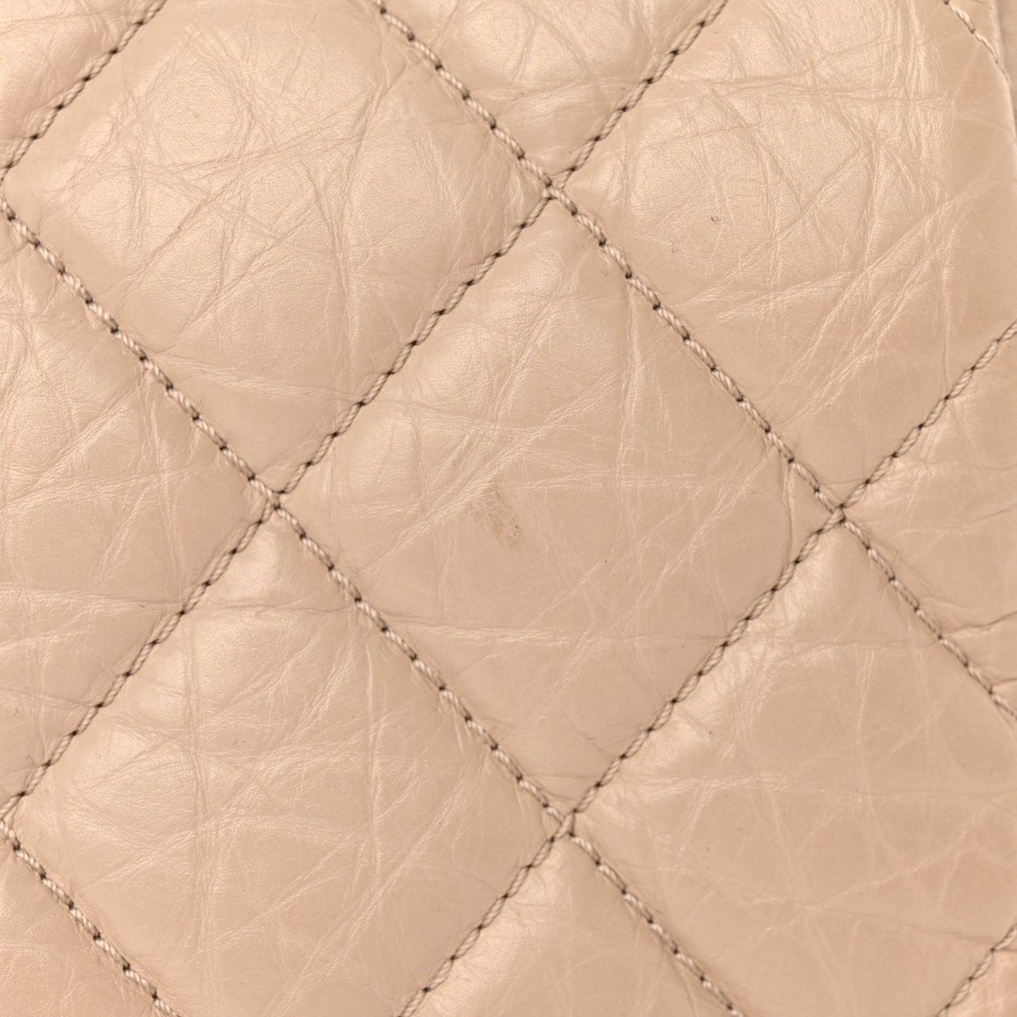 Aged Calfskin Quilted Large Pondichery Flap Beige