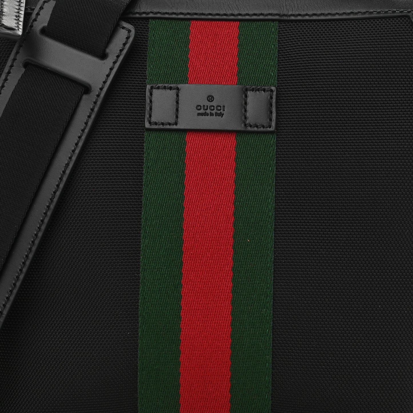 Techno Canvas Selleria Calfskin Web Small Flat Messenger Bag Black