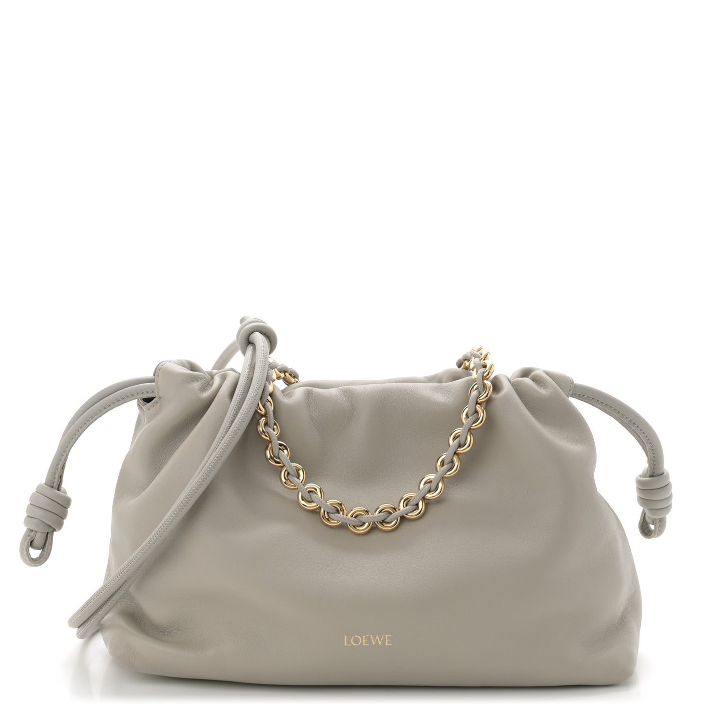 Mellow Nappa Donut Chain Medium Flamenco Knot Clutch Shell Grey