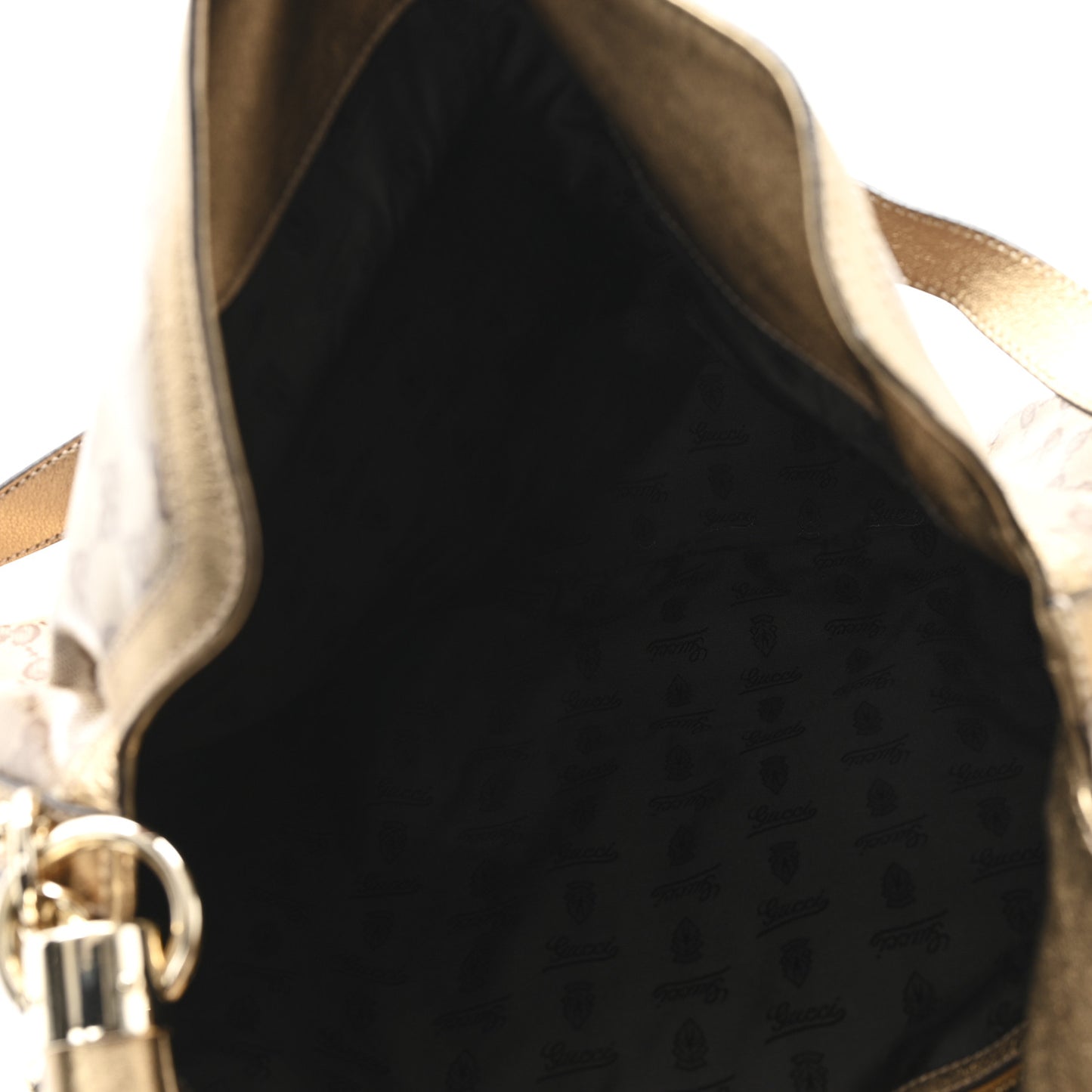 Crystal Monogram Metallic Calfskin Large Indy Top Handle Bag Beige Ebony Gold