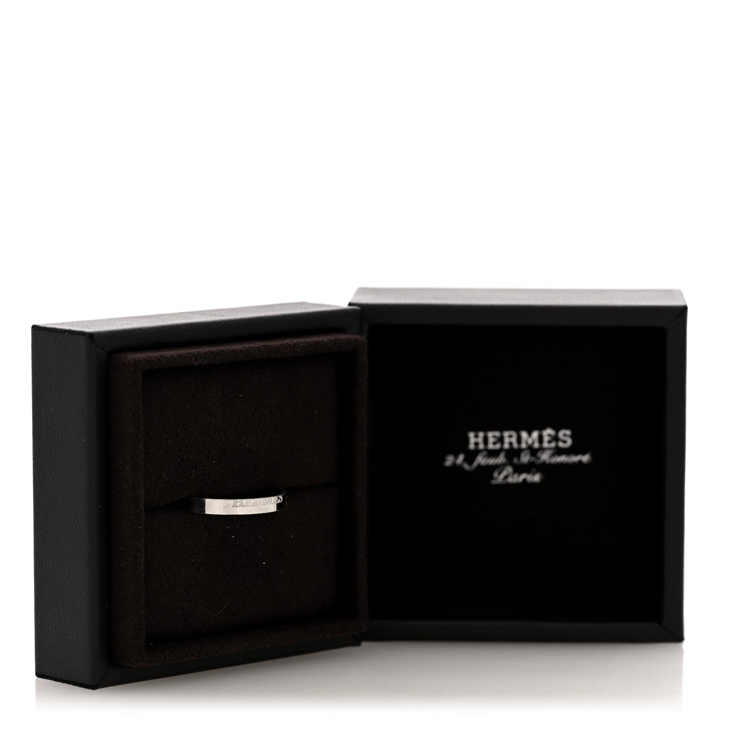 Hermes 18K White Gold Cartouche Mini Band Ring 63 10.25 5 of 5