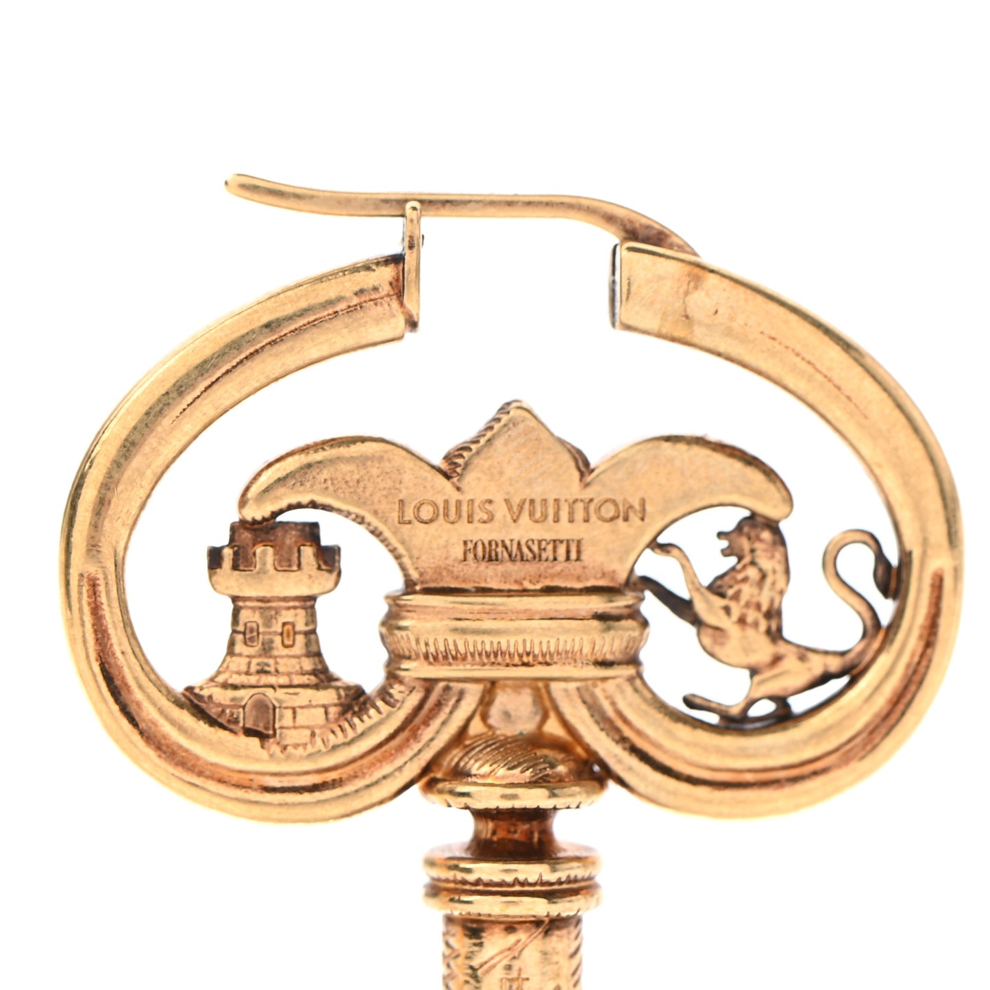X FORNASETTI Metal Lock and Key Earrings Gold