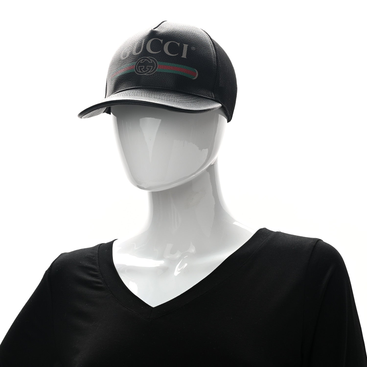 Gucci Grained Calfskin Logo Baseball Hat Black 2 of 9