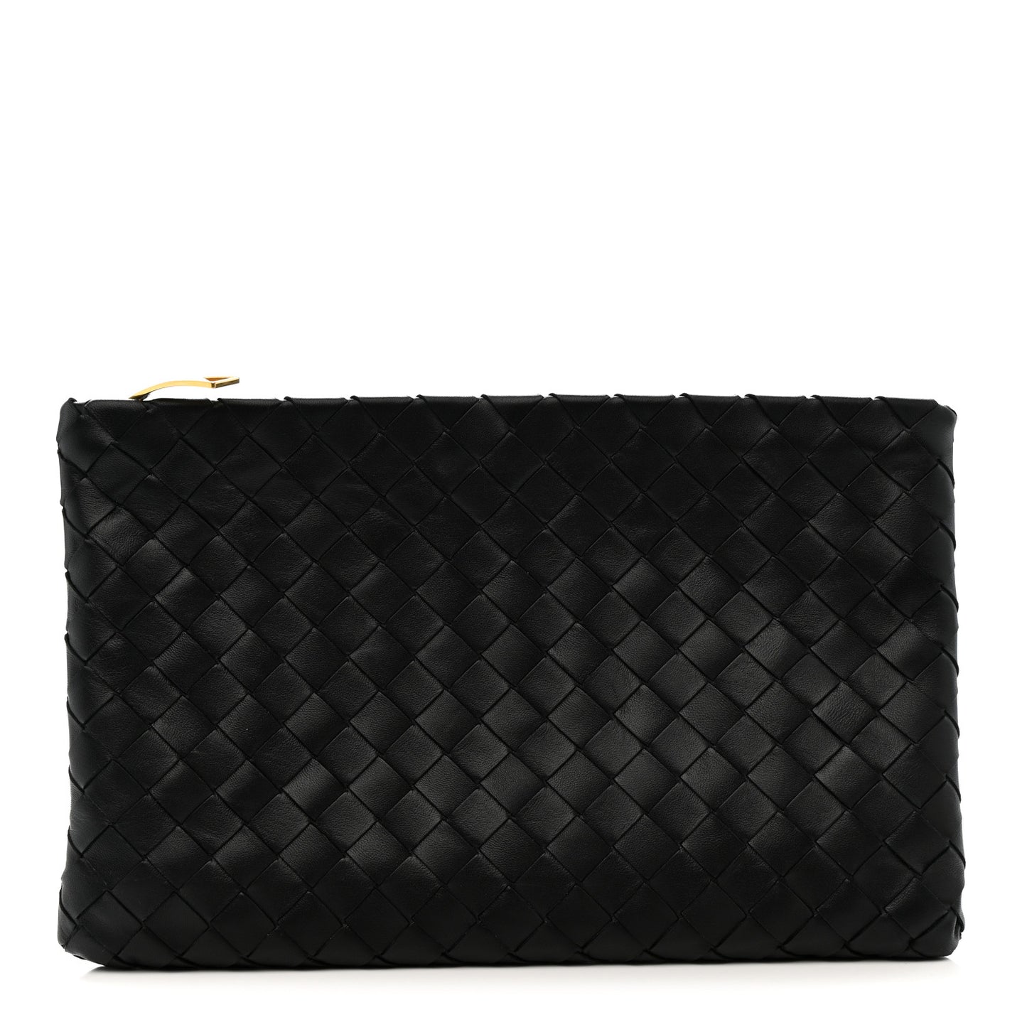 Nappa Intrecciato Medium Flat Zip Pouch Black