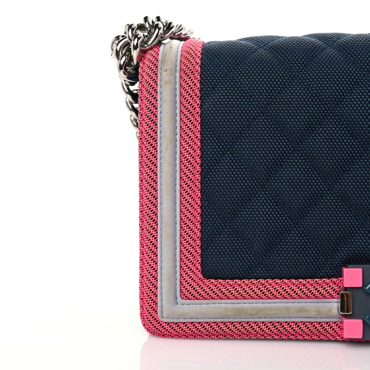 Chanel Canvas Quilted Medium Fluo Boy Flap Dark Navy Fuchsia Grey 17 of 20