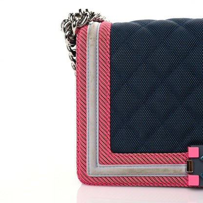 Chanel Canvas Quilted Medium Fluo Boy Flap Dark Navy Fuchsia Grey 17 of 20