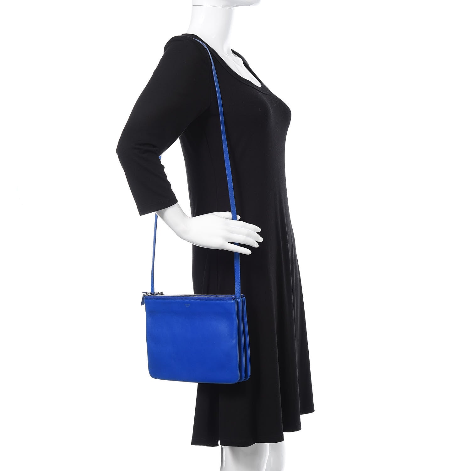 Celine Lambskin Large Trio Crossbody Bag Deep Blue 2 of 12