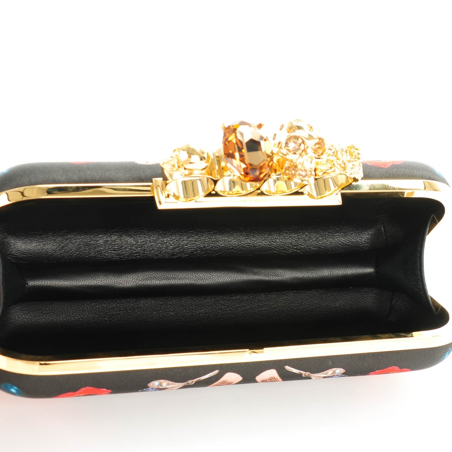 Alexander McQueen Silk Obsession Print Skull Knuckle Box Clutch Black 7 of 9