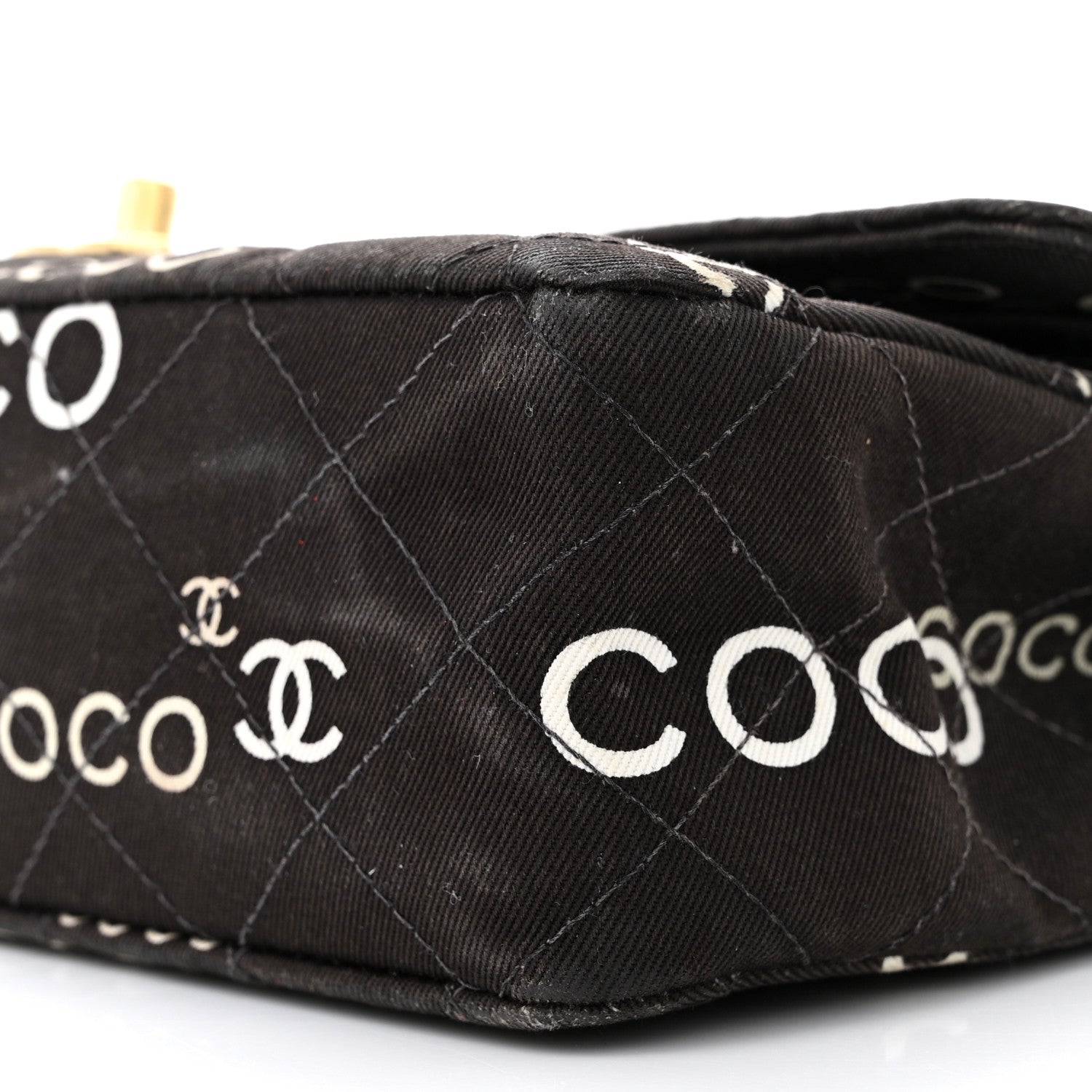 Chanel Canvas Coco Printed Quilted Medium Double Flap Black White 10 of 14