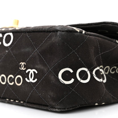 Chanel Canvas Coco Printed Quilted Medium Double Flap Black White 10 of 14