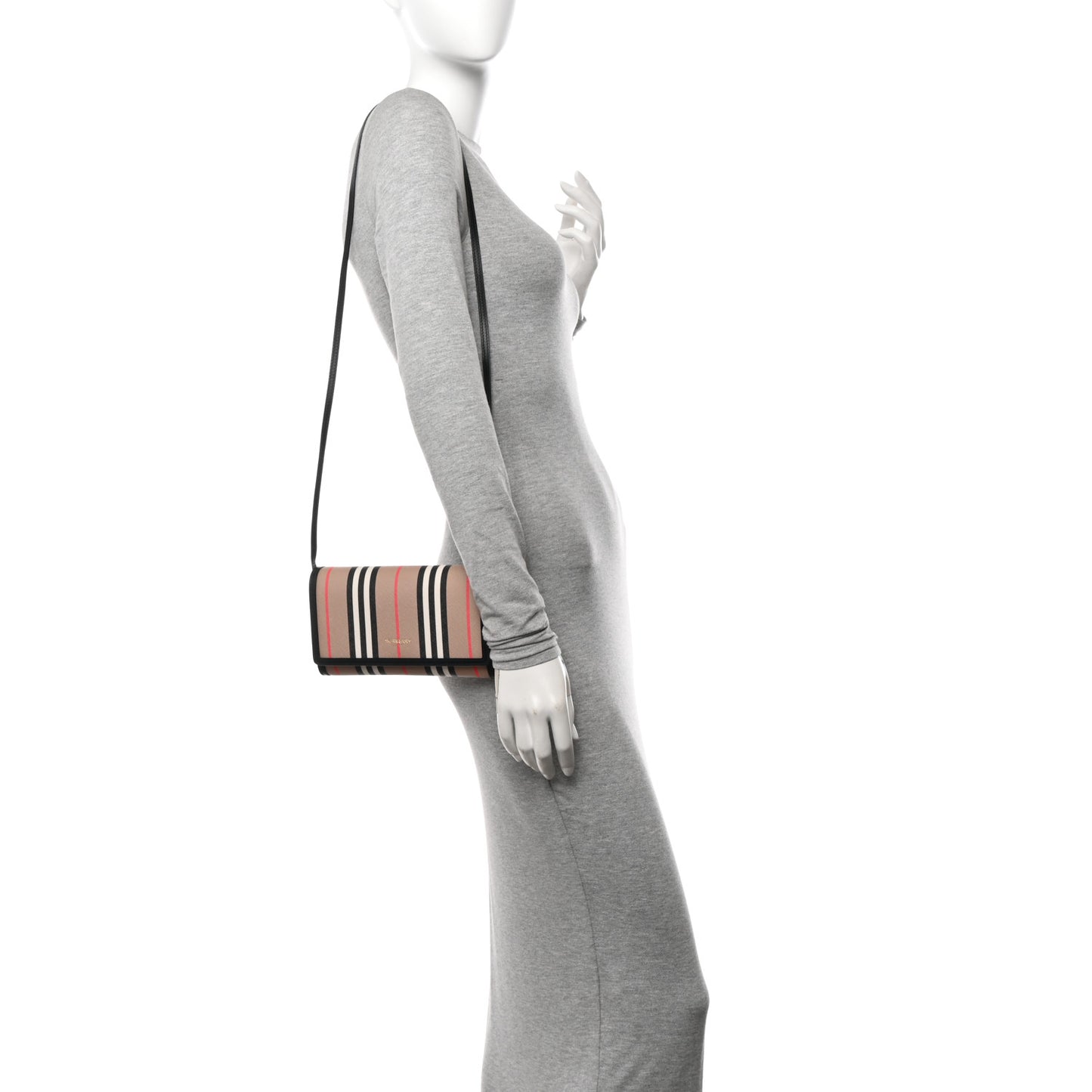 E-Canvas Icon Stripe Hannah Wallet With Detachable Strap Archive Beige Black