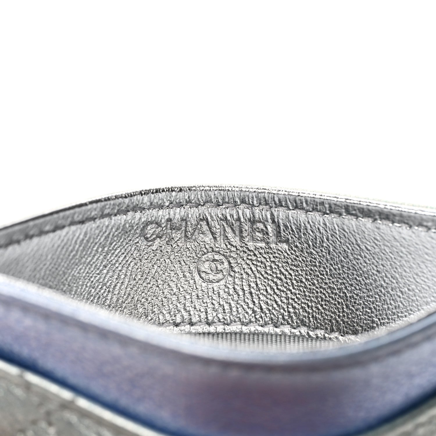 Chanel Gradient Metallic Calfskin Quilted Card Holder Silver Blue Yellow Purple 6 of 9