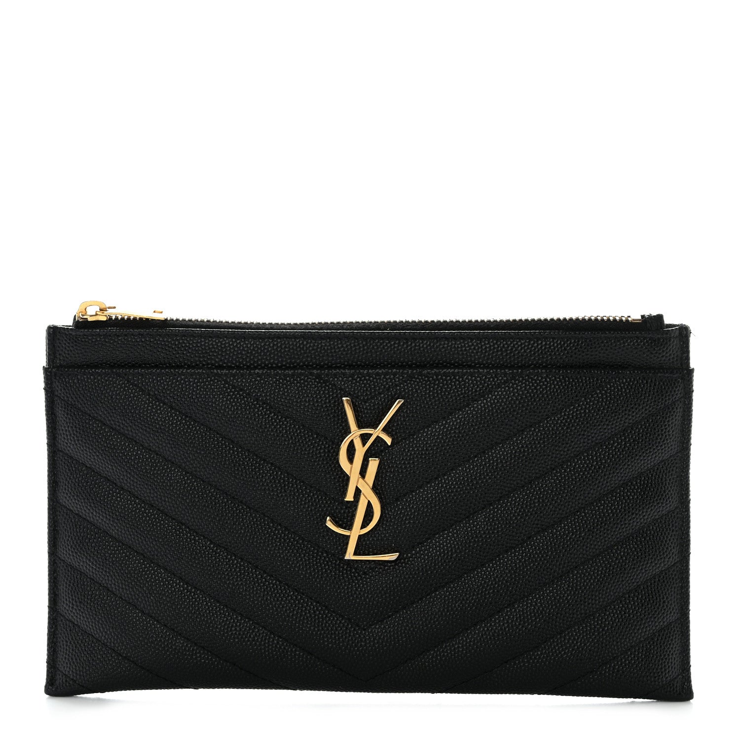 Saint Laurent Grain De Poudre Chevron Monogram Bill Pouch Black 1 of 8