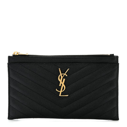 Saint Laurent Grain De Poudre Chevron Monogram Bill Pouch Black 1 of 8