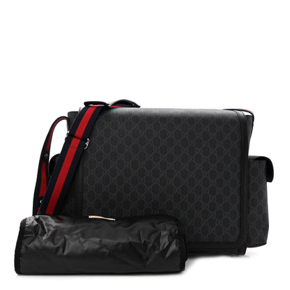 Gucci GG Supreme Monogram Web Messenger Diaper Bag Black Grey 1 of 10