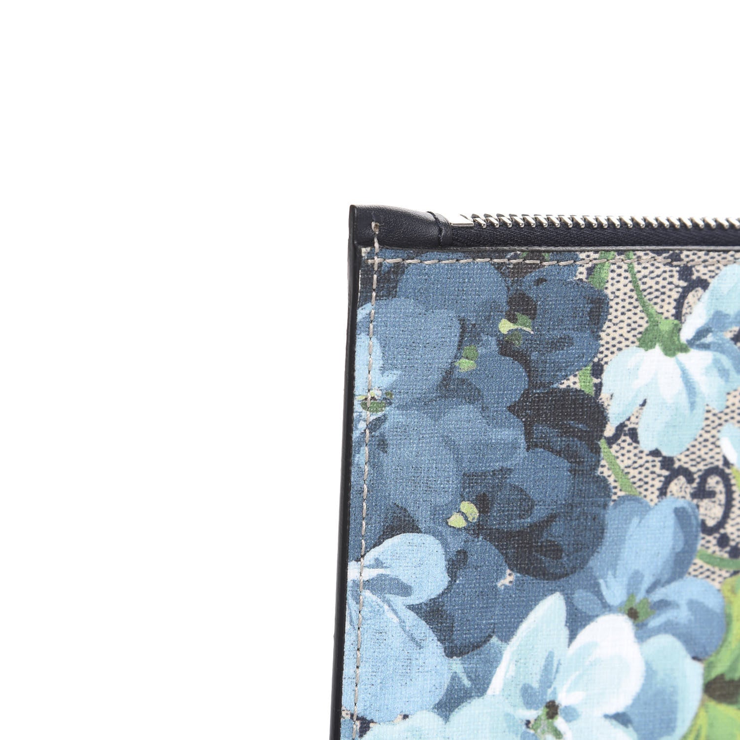 Gucci GG Supreme Monogram Blooms Small Zip Wristlet Pouch Beige Blue Black 6 of 8