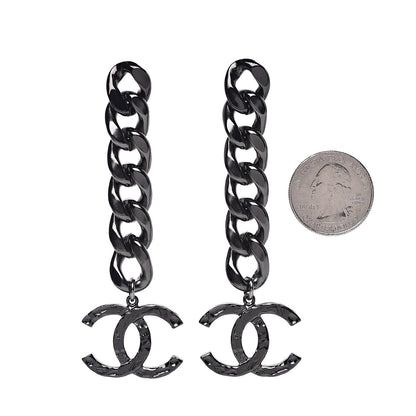 Chanel Metal CC Pick Drop Earrings Ruthenium 2 of 5