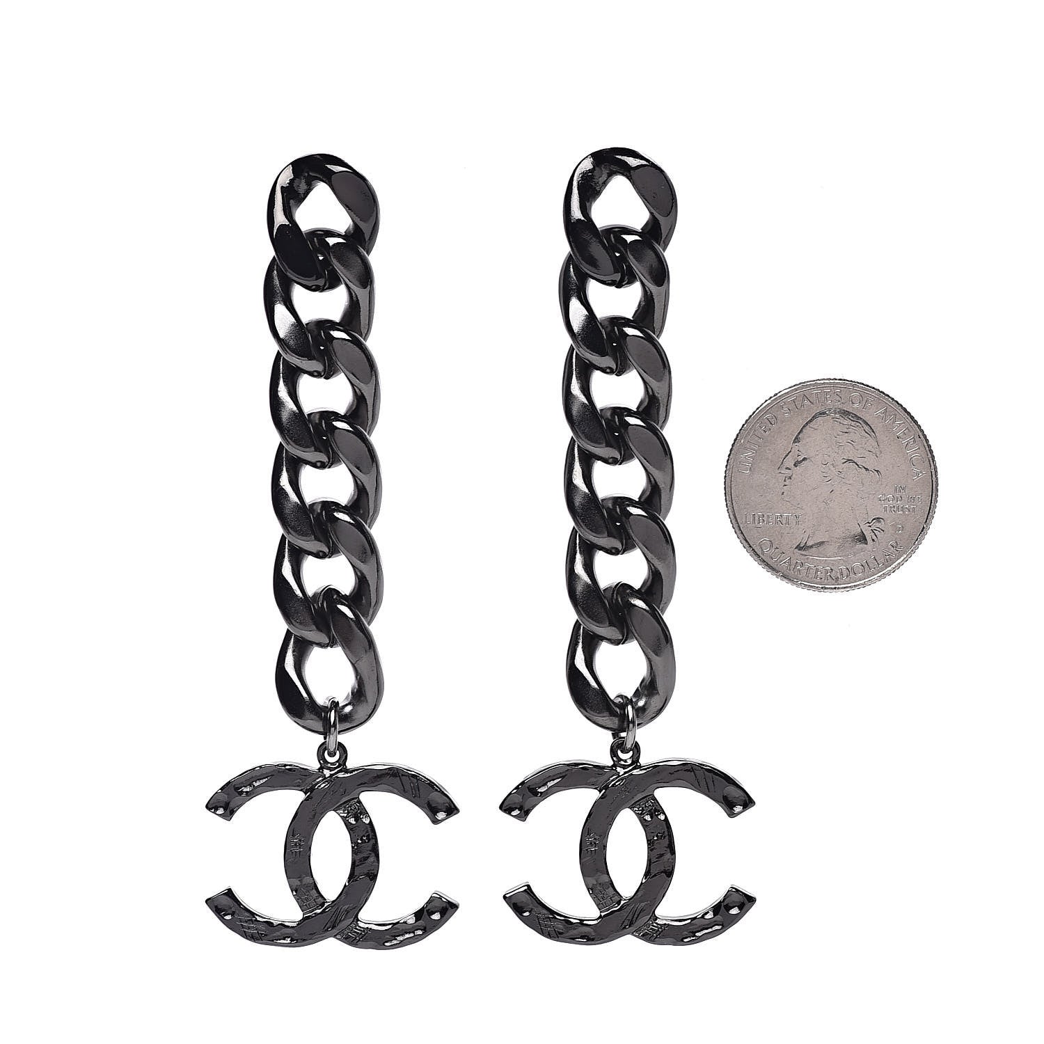 Chanel Metal CC Pick Drop Earrings Ruthenium 2 of 5